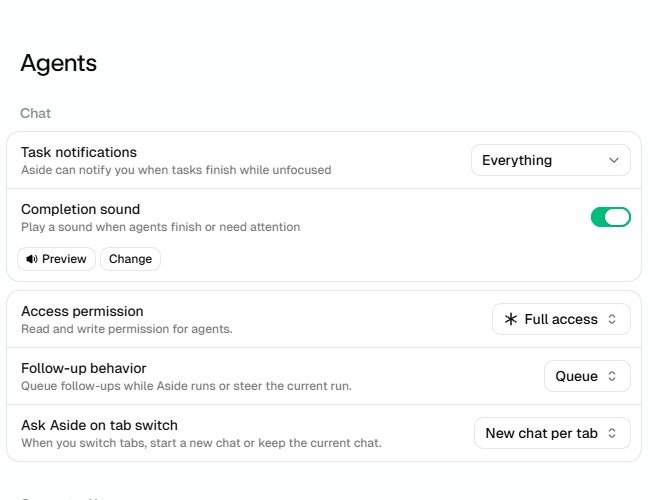 설정 Agents 화면의 Access permission